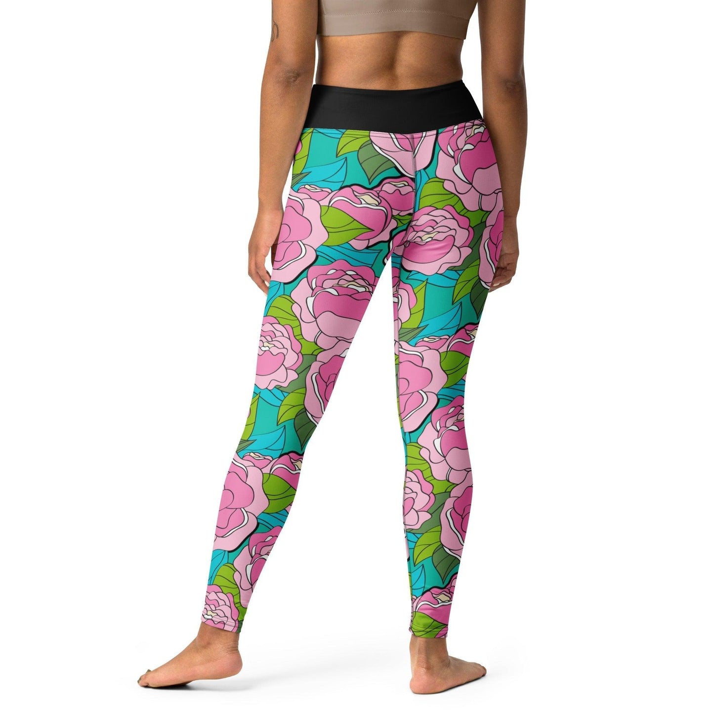 Yoga leggings -2- BE MY ONLY pink turquoise - Bold pink peony print