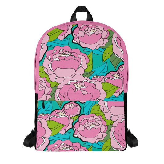 Backpack - BE MY ONLY pink turquoise - Bold Pink Peonies Print