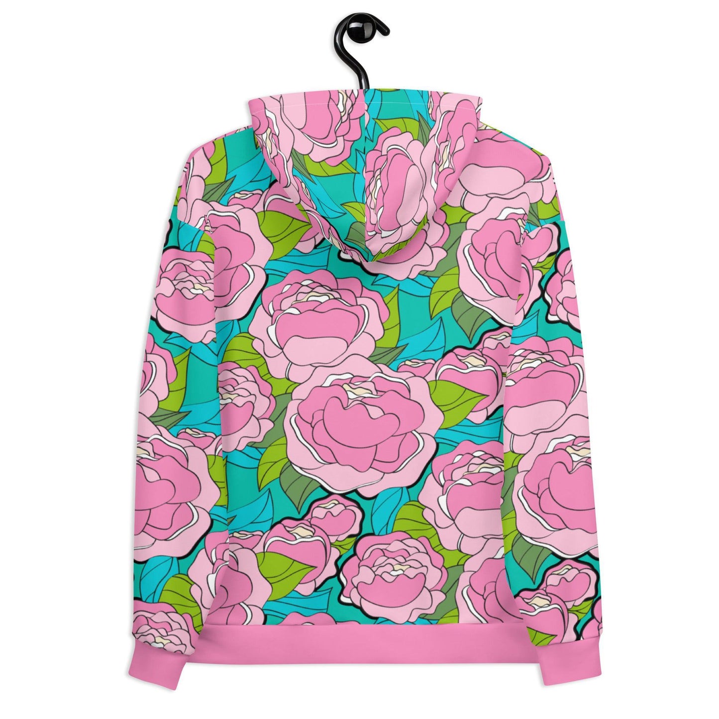 Hoodie - BE MY ONLY pink turquoise - Bold pink peony print