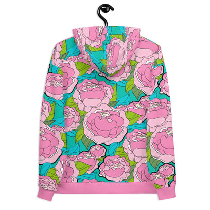 Hoodie - BE MY ONLY pink turquoise - Bold pink peony print