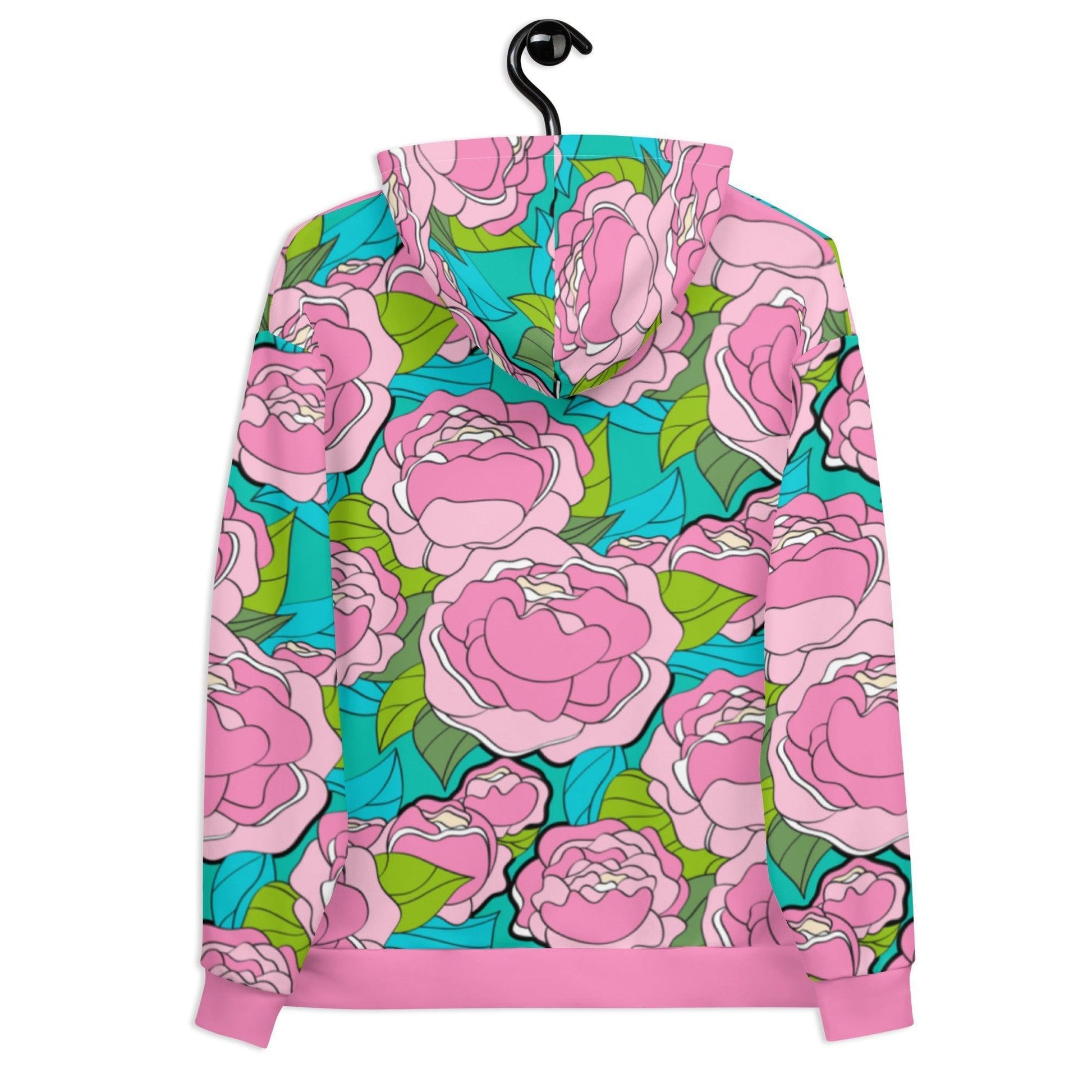Hoodie - BE MY ONLY pink turquoise - Bold pink peony print