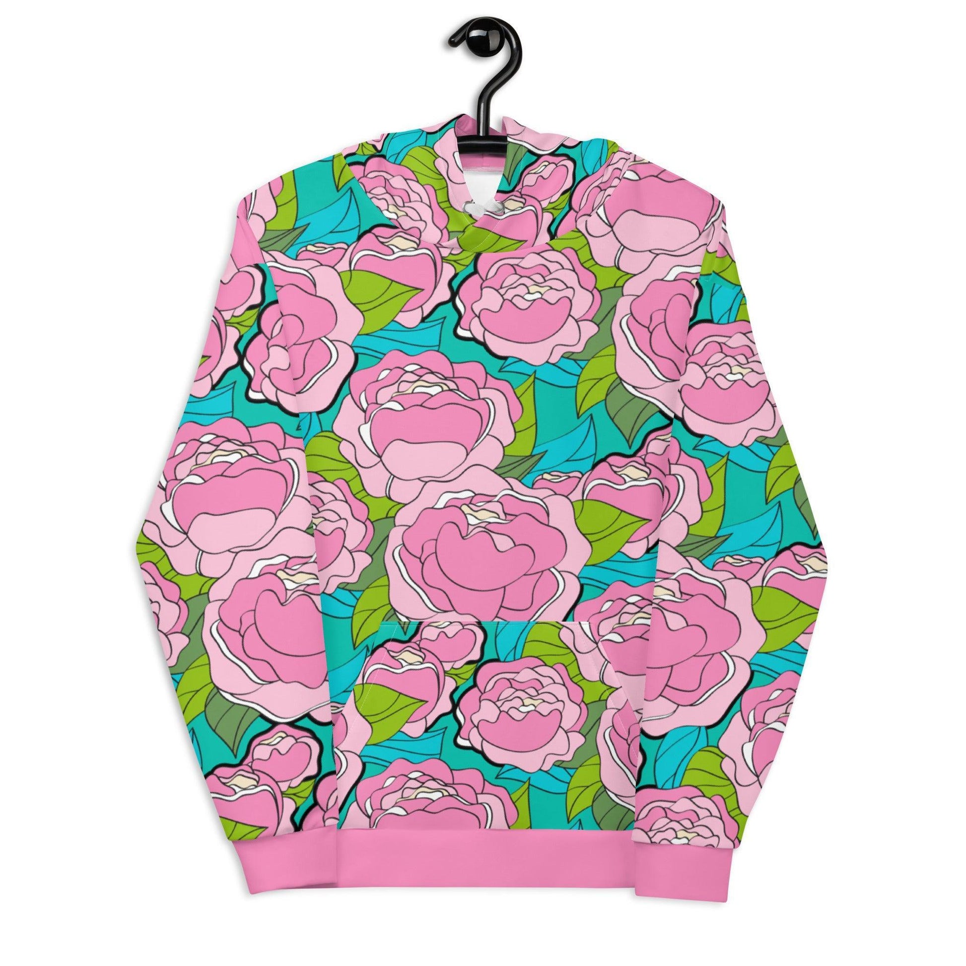 Hoodie - BE MY ONLY pink turquoise - Bold pink peony print 6XL
