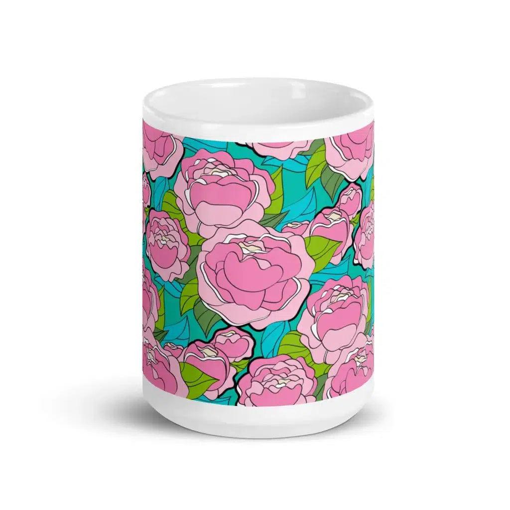 Mug - BE MY ONLY pink turquoise - Bold Pink Peonies Print