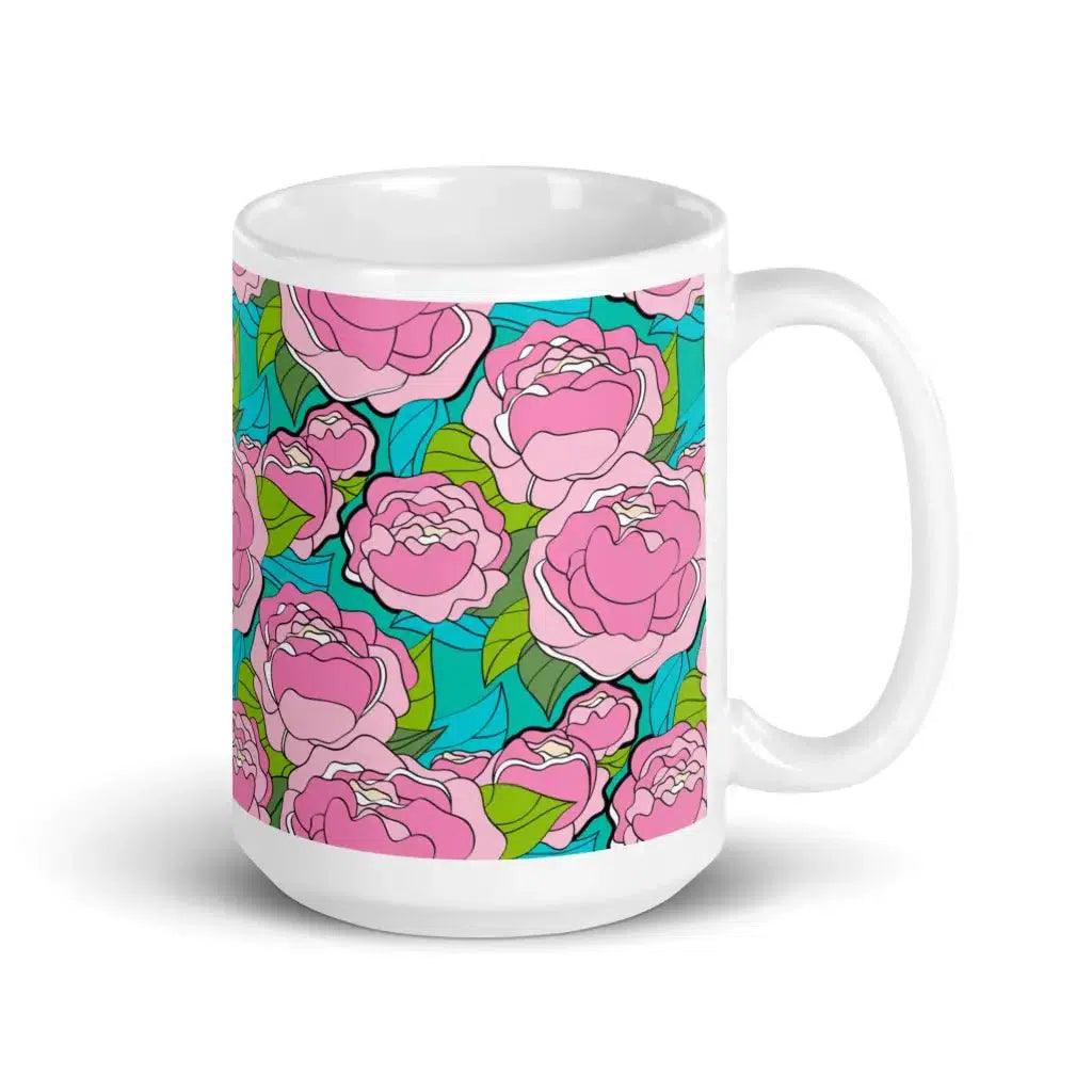 Mug - BE MY ONLY pink turquoise - Bold Pink Peonies Print