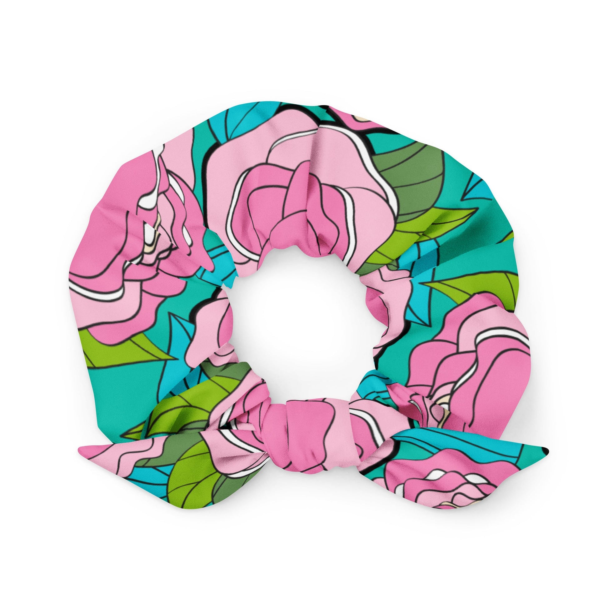 Scrunchie - BE MY ONLY pink turquoise - Bold pink peony print Default Title