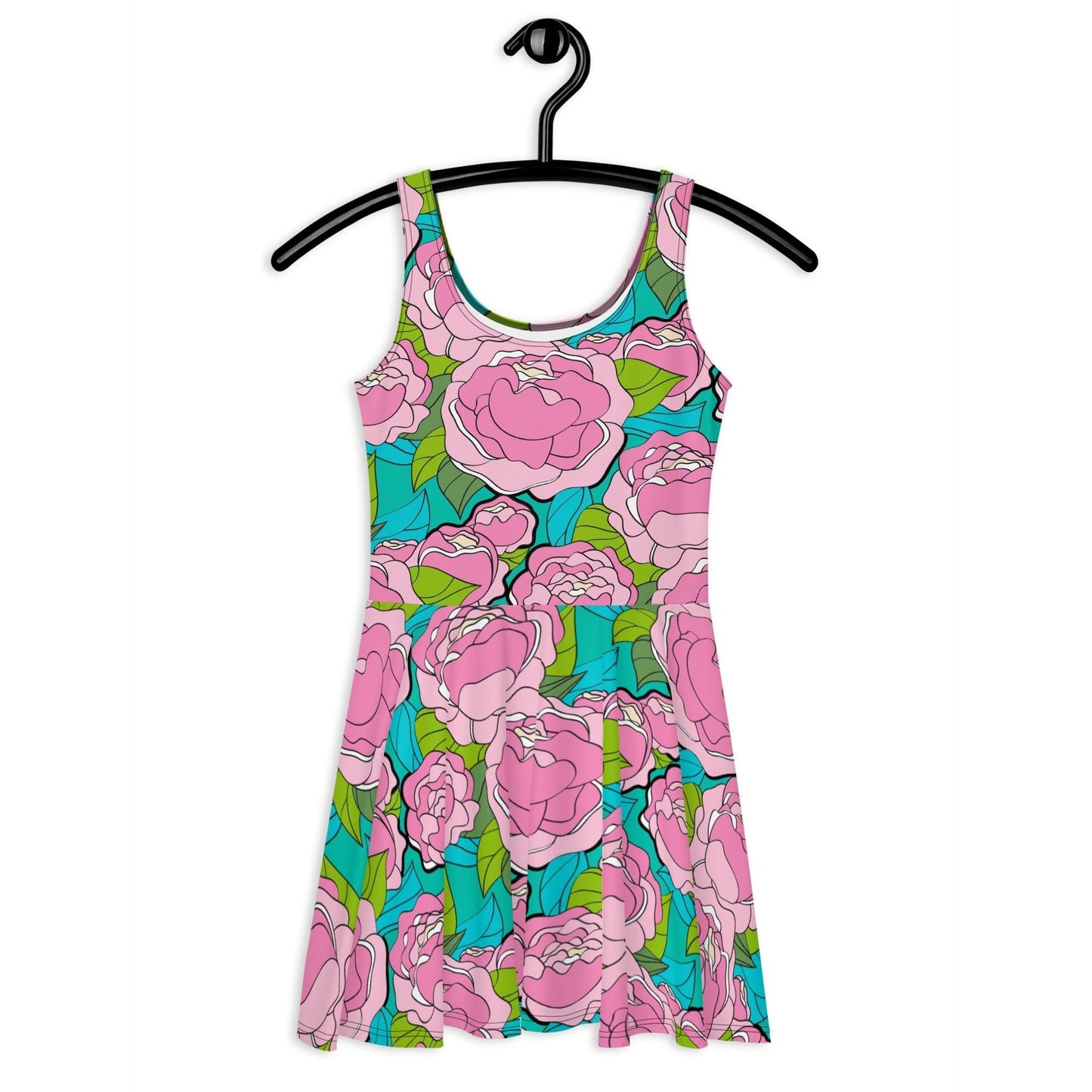 Skater dress - BE MY ONLY pink turquoise - Bold pink peony print 3XL