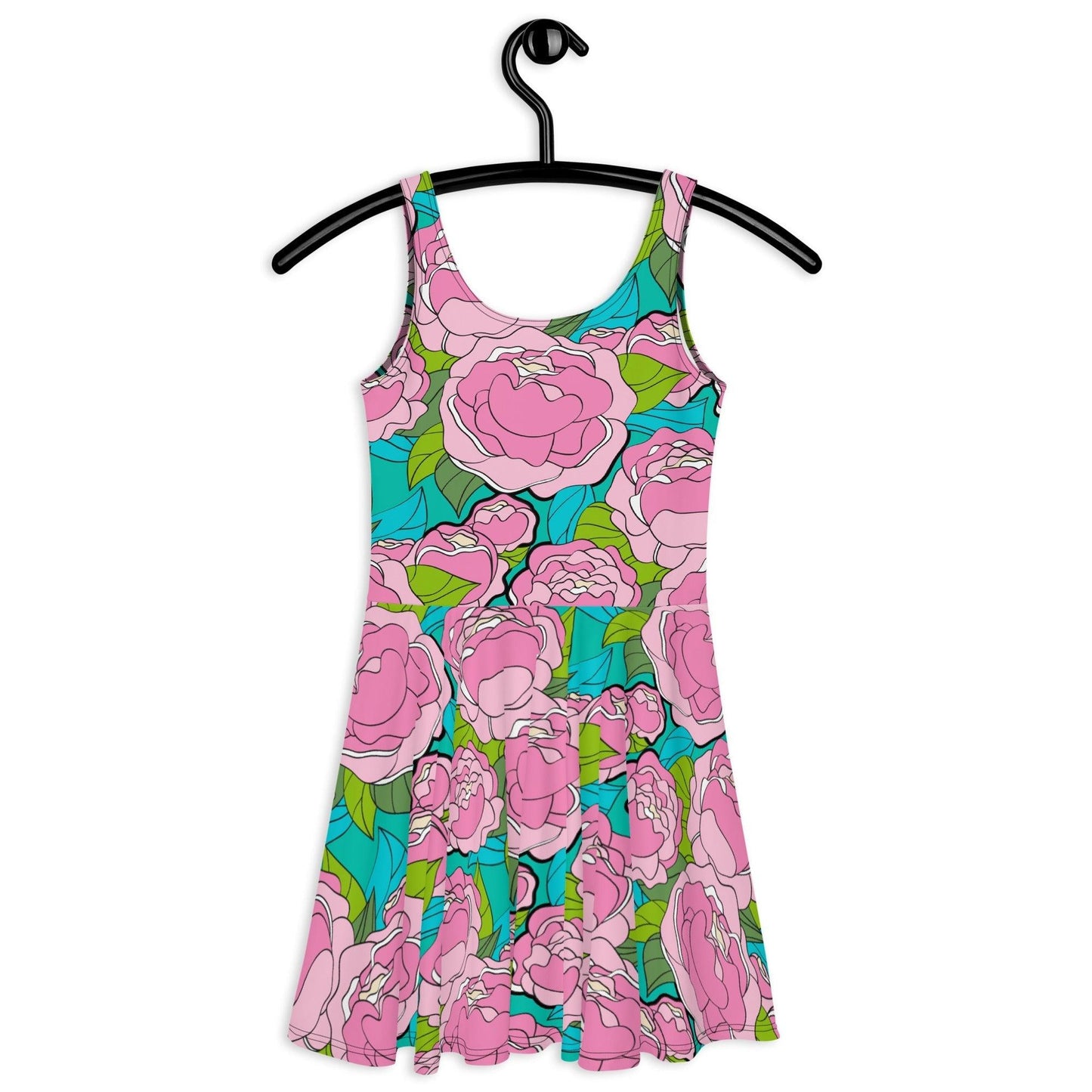 Skater dress - BE MY ONLY pink turquoise - Bold pink peony print