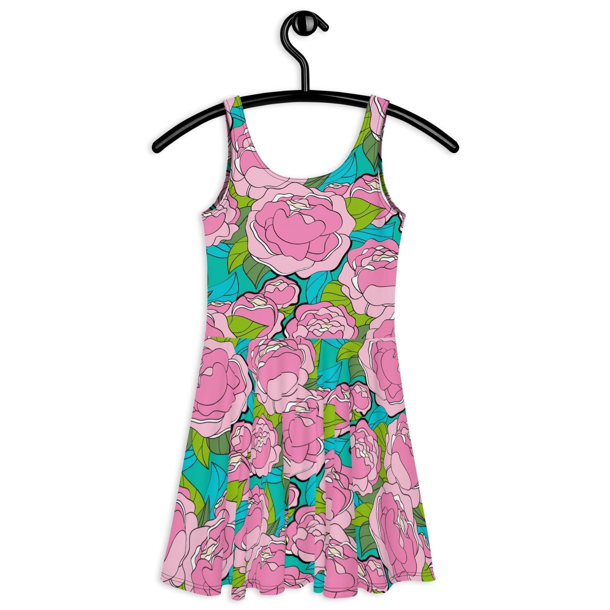 Skater dress - BE MY ONLY pink turquoise - Bold pink peony print