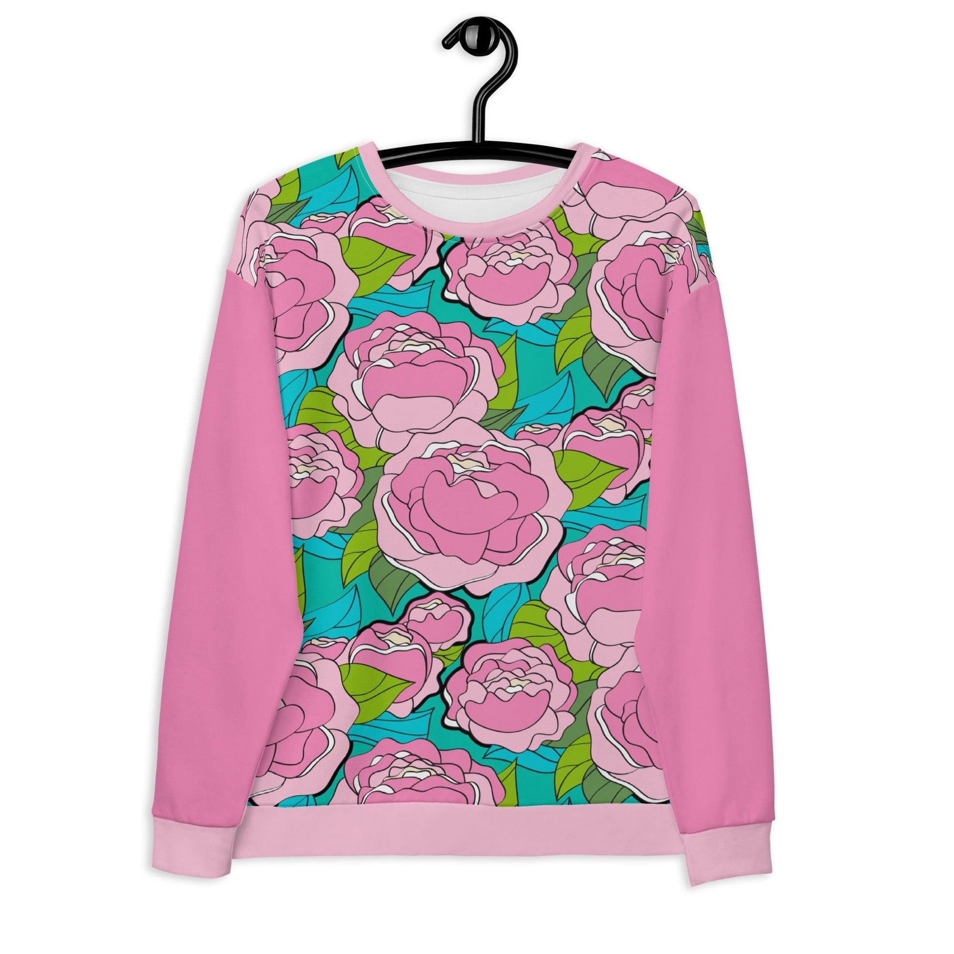 Sweatshirt - BE MY ONLY pink turquoise - Bold pink peony print 3XL