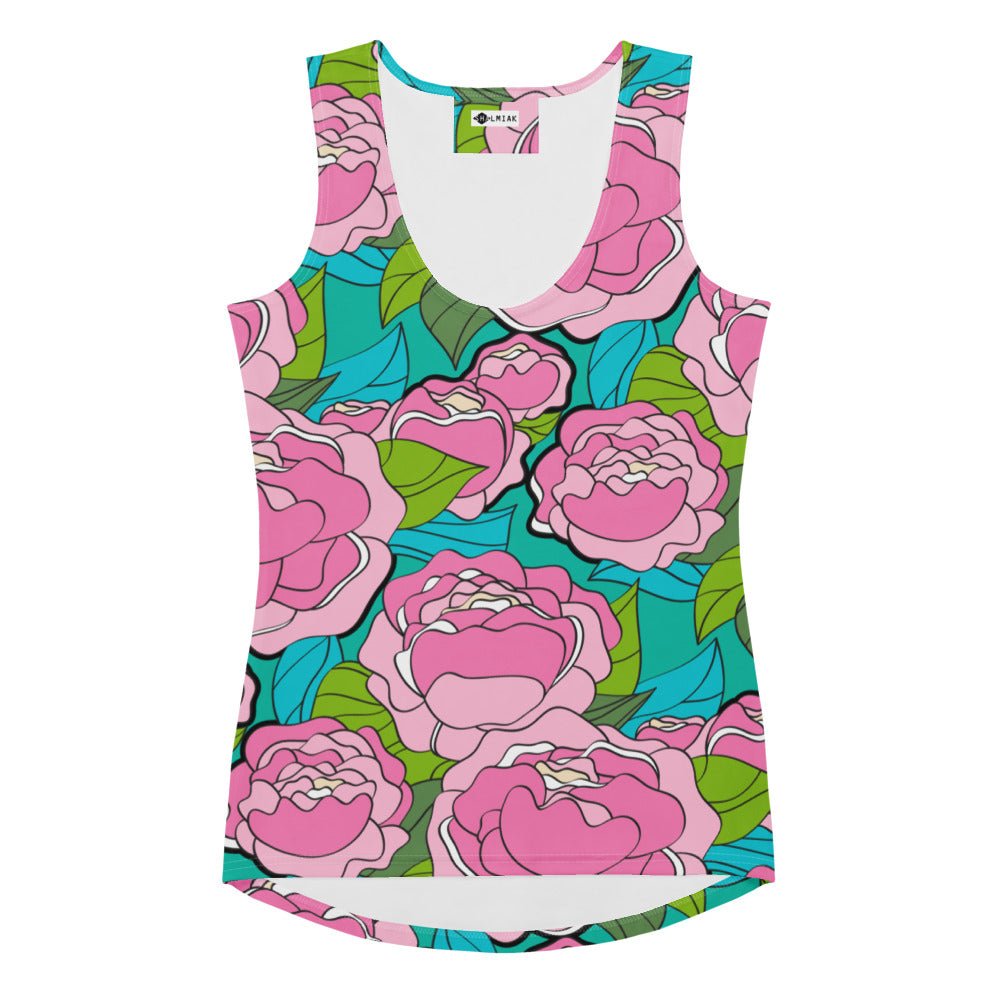 Tank Top - BE MY ONLY pink turquoise - Bold Pink Peonies Print