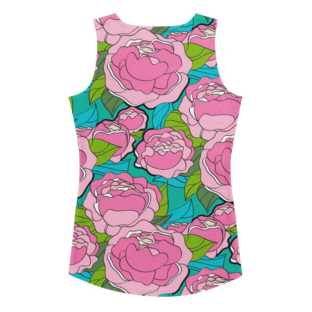 Tank Top - BE MY ONLY pink turquoise - Bold Pink Peonies Print