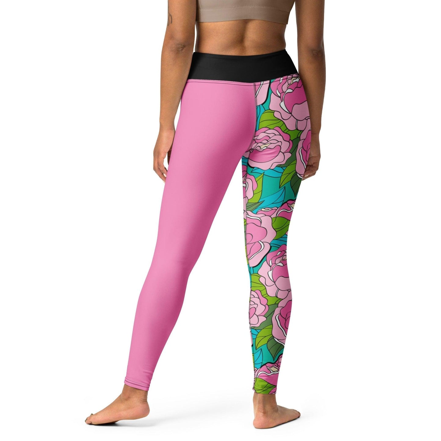 Yoga leggings - BE MY ONLY pink turquoise - Bold pink peony print