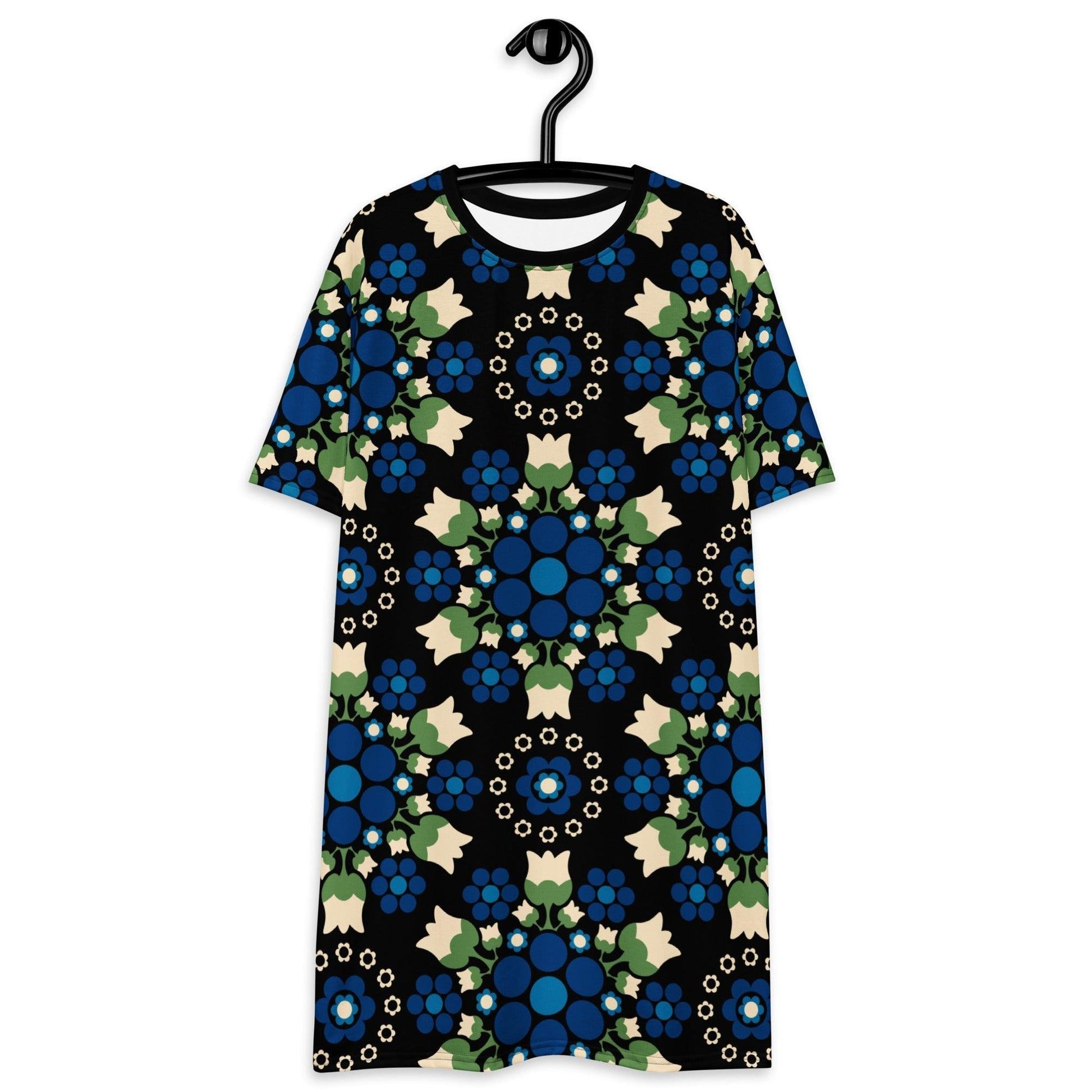 T-shirt dress - BERRY DANCE blue black - Berries and flowers print 6XL