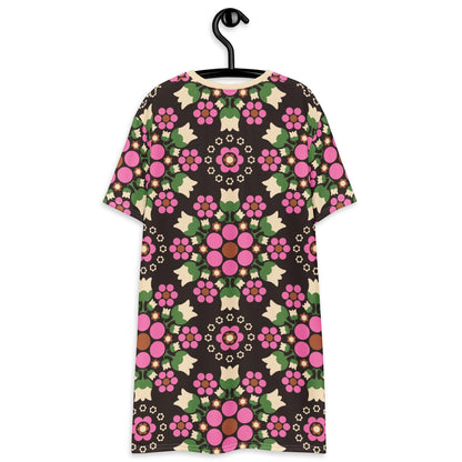 T-shirt dress - BERRY DANCE pink brown - Berries and flowers print