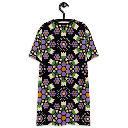 T-shirt dress - BERRY DANCE purple black - Berries and flowers print