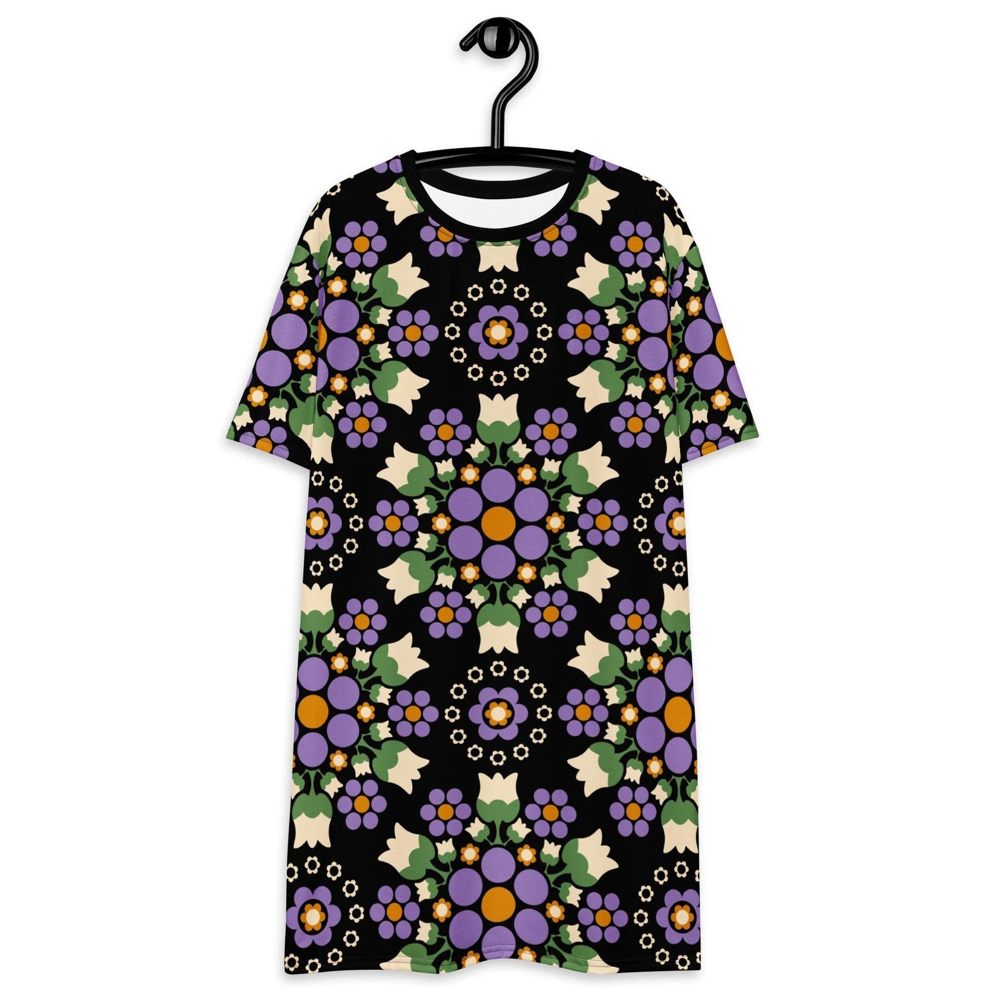 T-shirt dress - BERRY DANCE purple black - Berries and flowers print 6XL