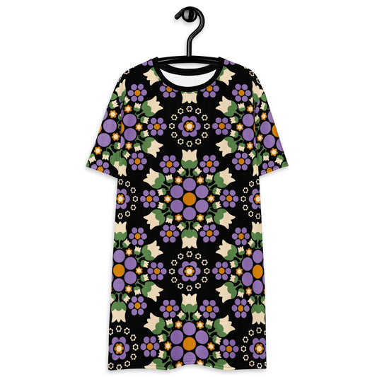 T-shirt dress - BERRY DANCE purple black - Berries and flowers print 6XL