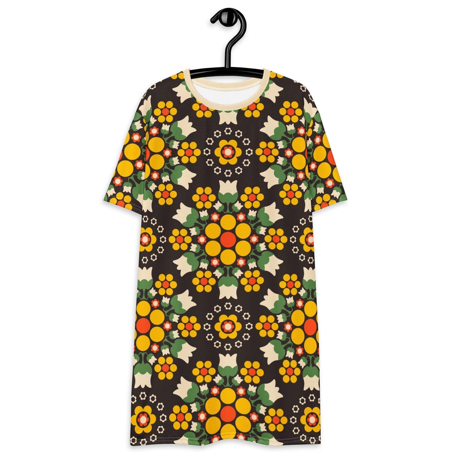 T-shirt dress - BERRY DANCE yellow brown - Berries and flowers print 6XL