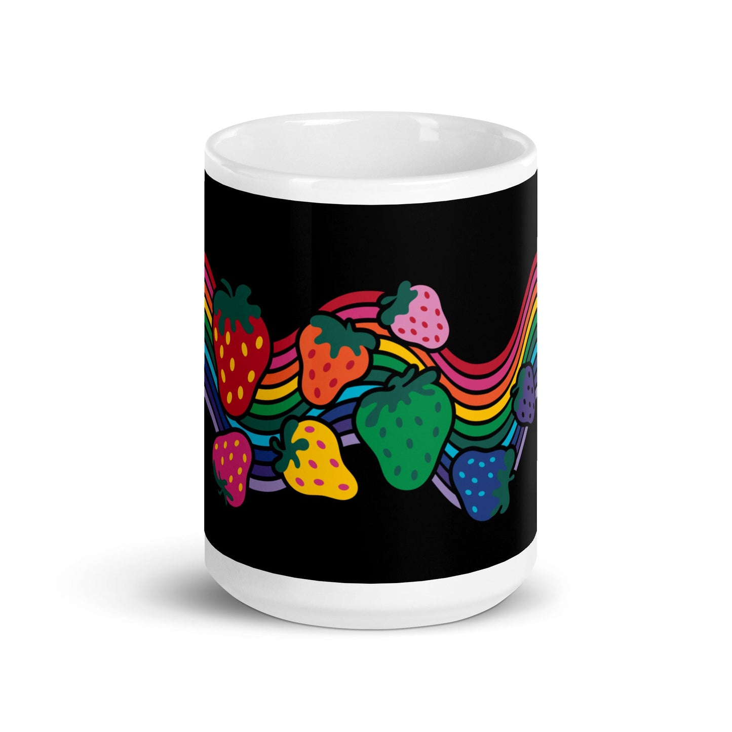 Mug - BERRYBOW black - Strawberry rainbow print Print