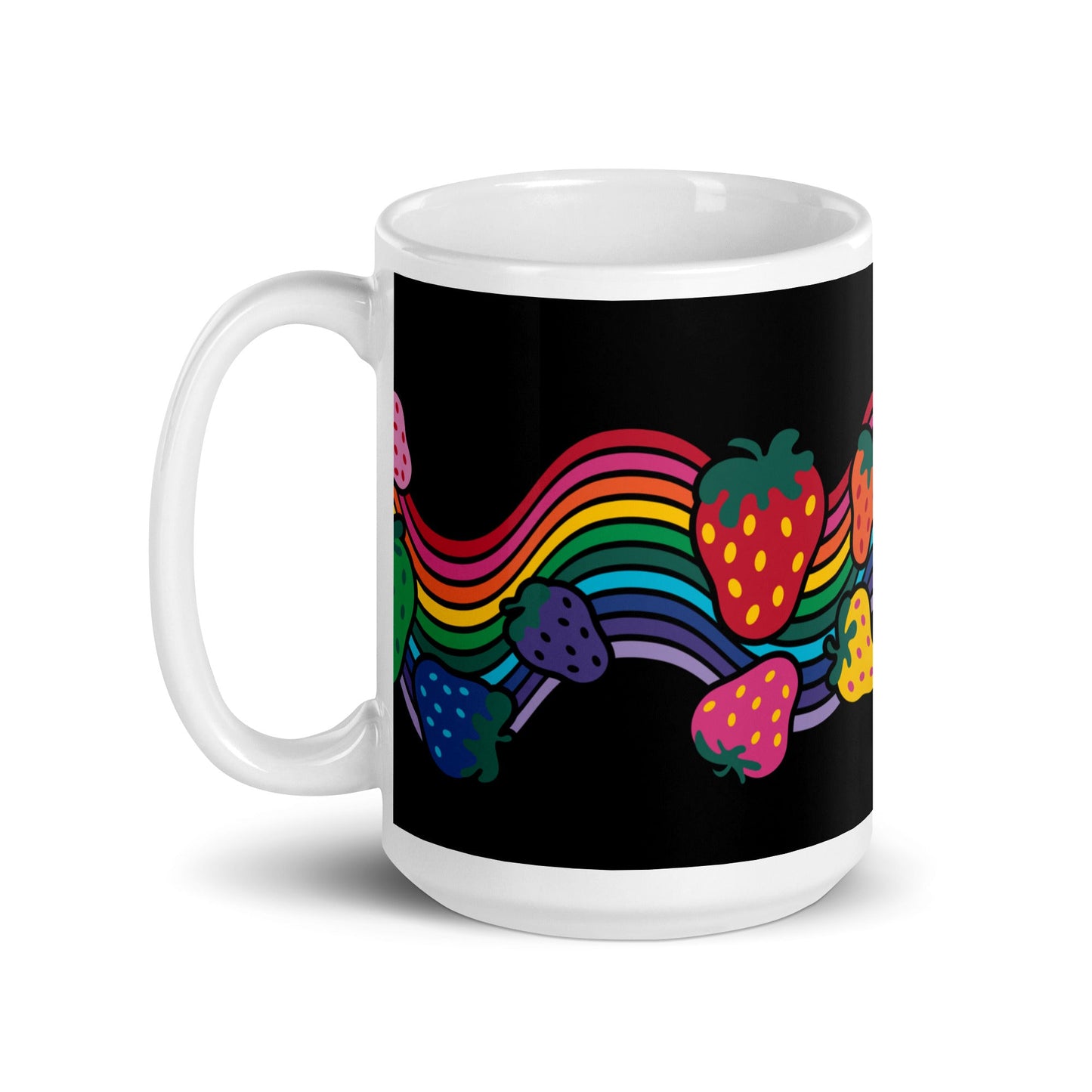 Mug - BERRYBOW black - Strawberry rainbow print Print