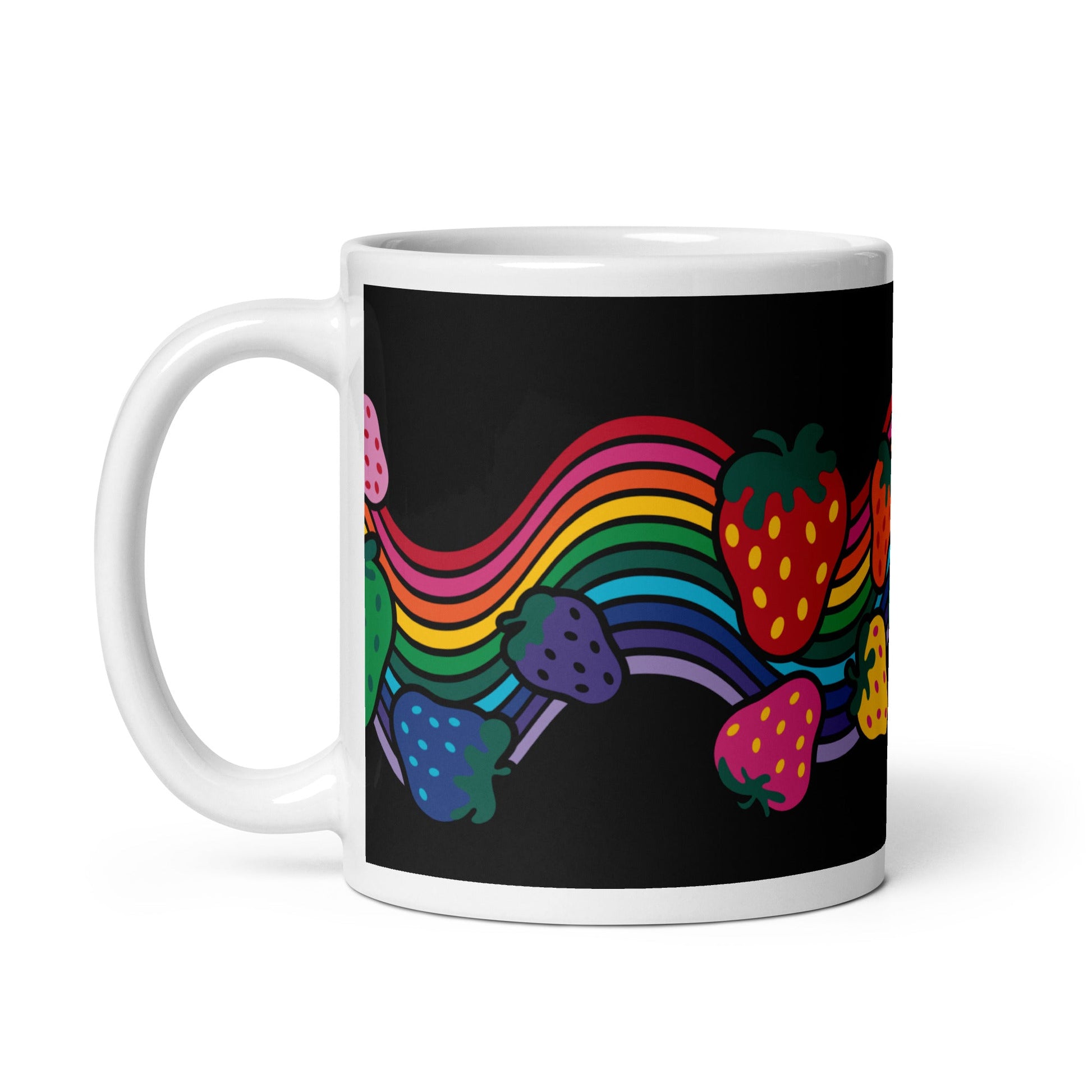 Mug - BERRYBOW black - Strawberry rainbow print Print
