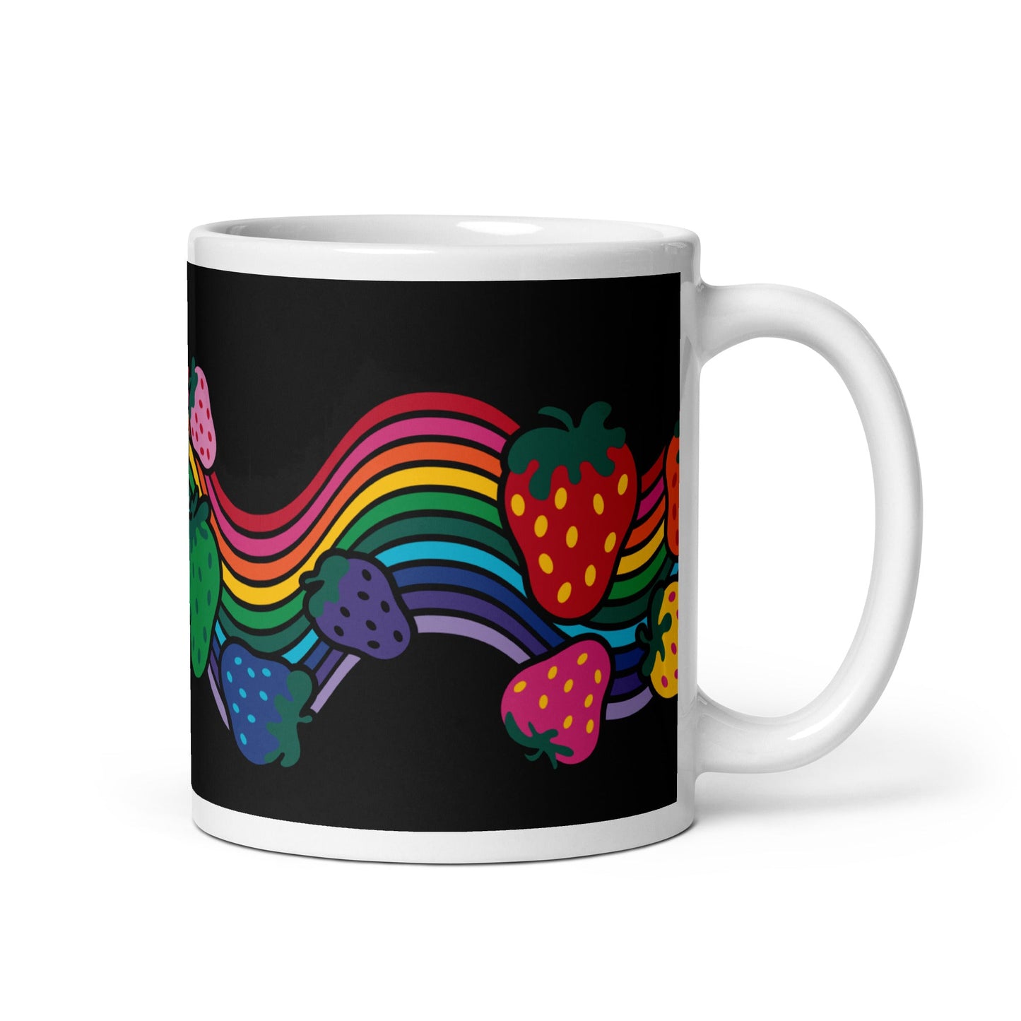 Mug - BERRYBOW black - Strawberry rainbow print Print 11 oz
