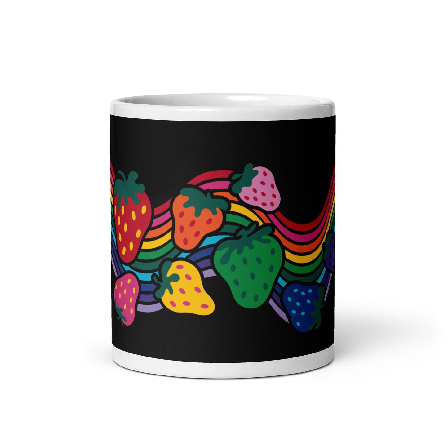 Mug - BERRYBOW black - Strawberry rainbow print Print