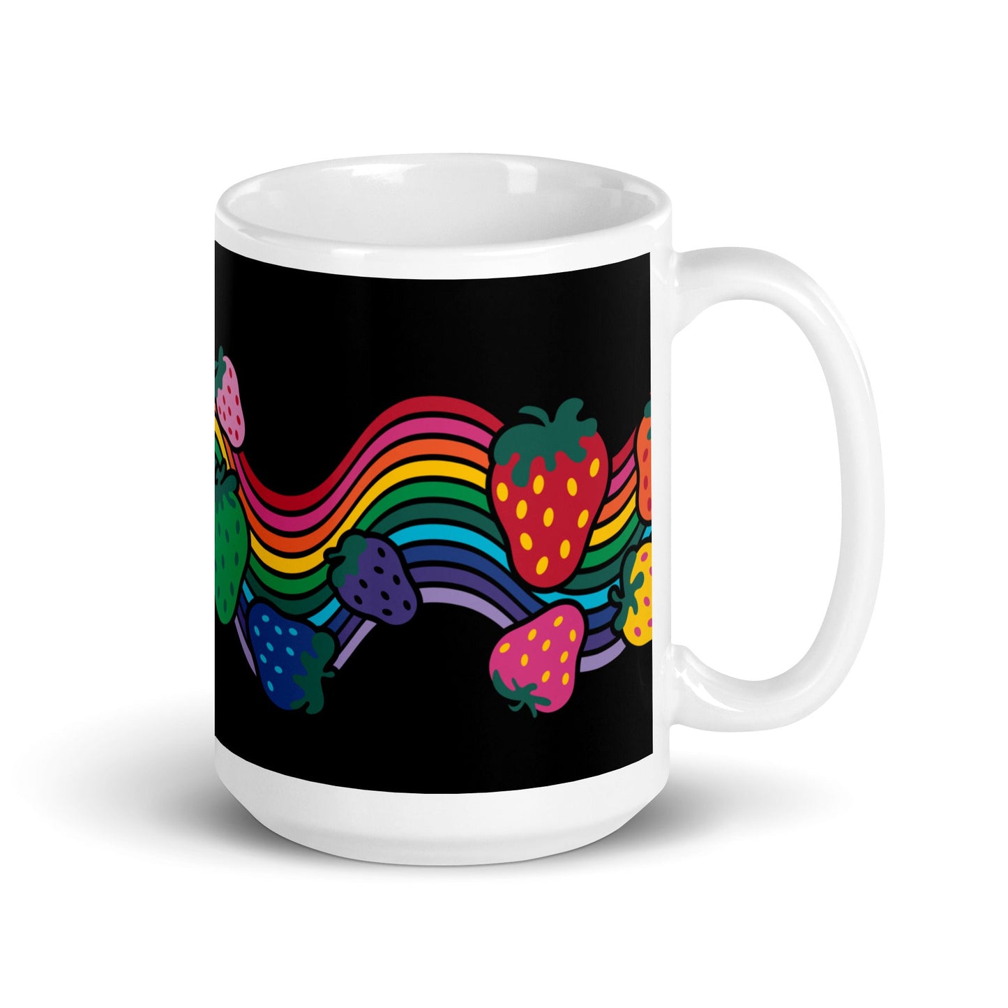 Mug - BERRYBOW black - Strawberry rainbow print Print 15 oz