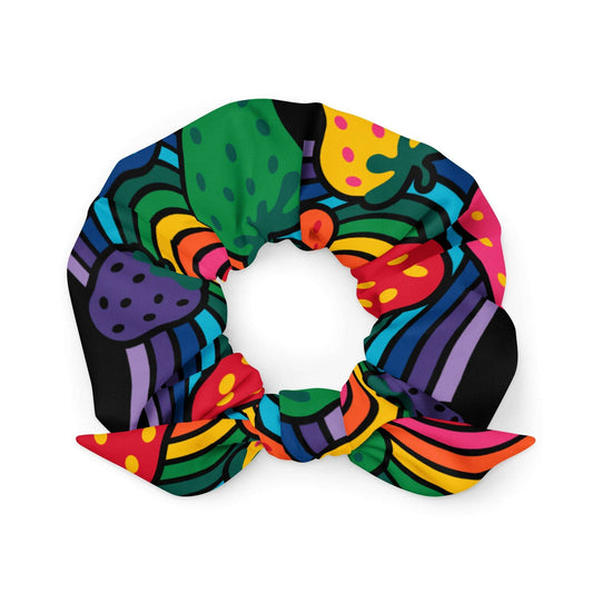 Scrunchie - BERRYBOW black - Strawberry Rainbow Print