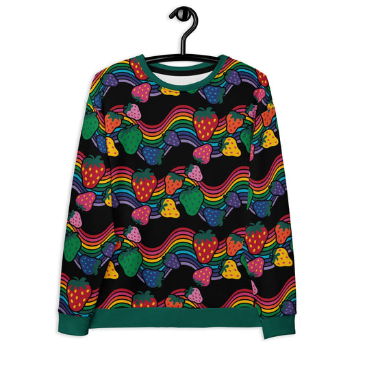 Sweatshirt - BERRYBOW black - Strawberry Rainbow Print