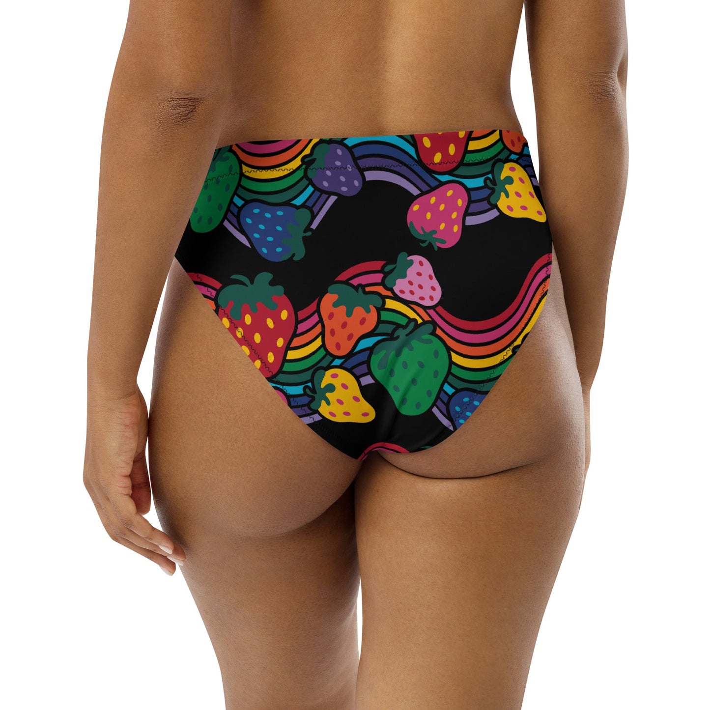 Bikini Bottom - BERRYBOW black - Strawberry Rainbow Print