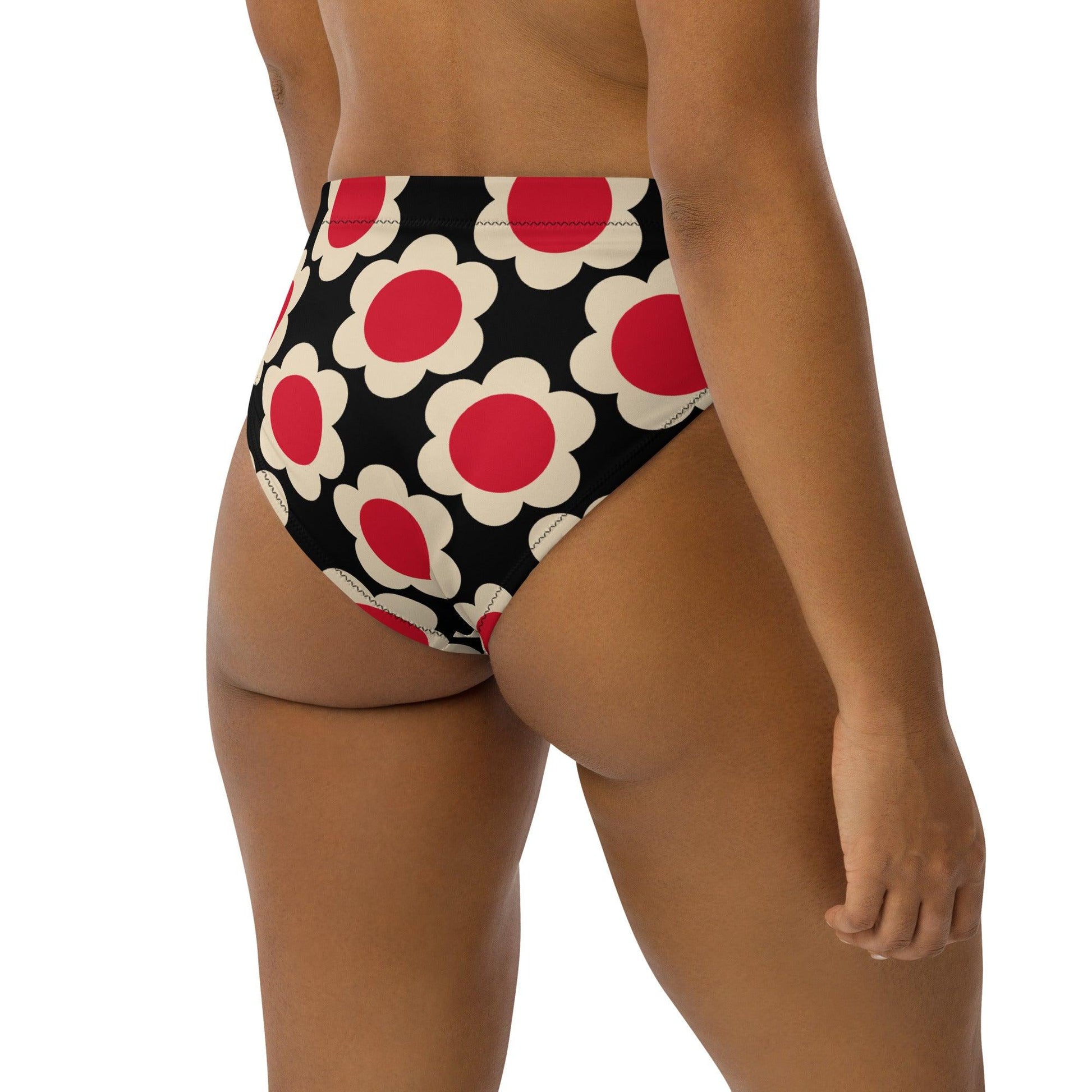 Bikini bottom - ELLIE red black - Classic floral print