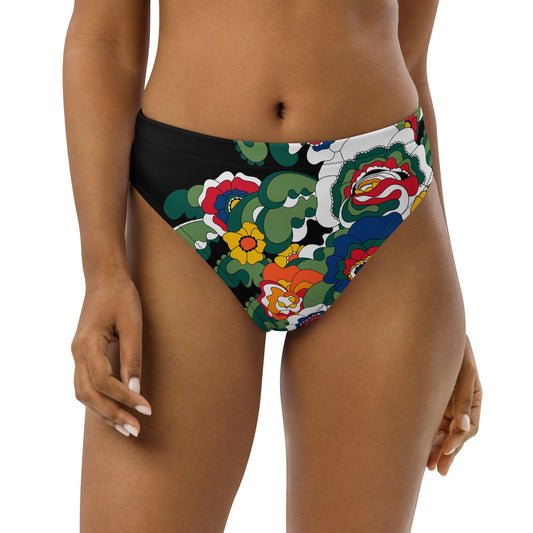 Bikini bottom - GROOVY KURBITS black - Folk floral print 3XL