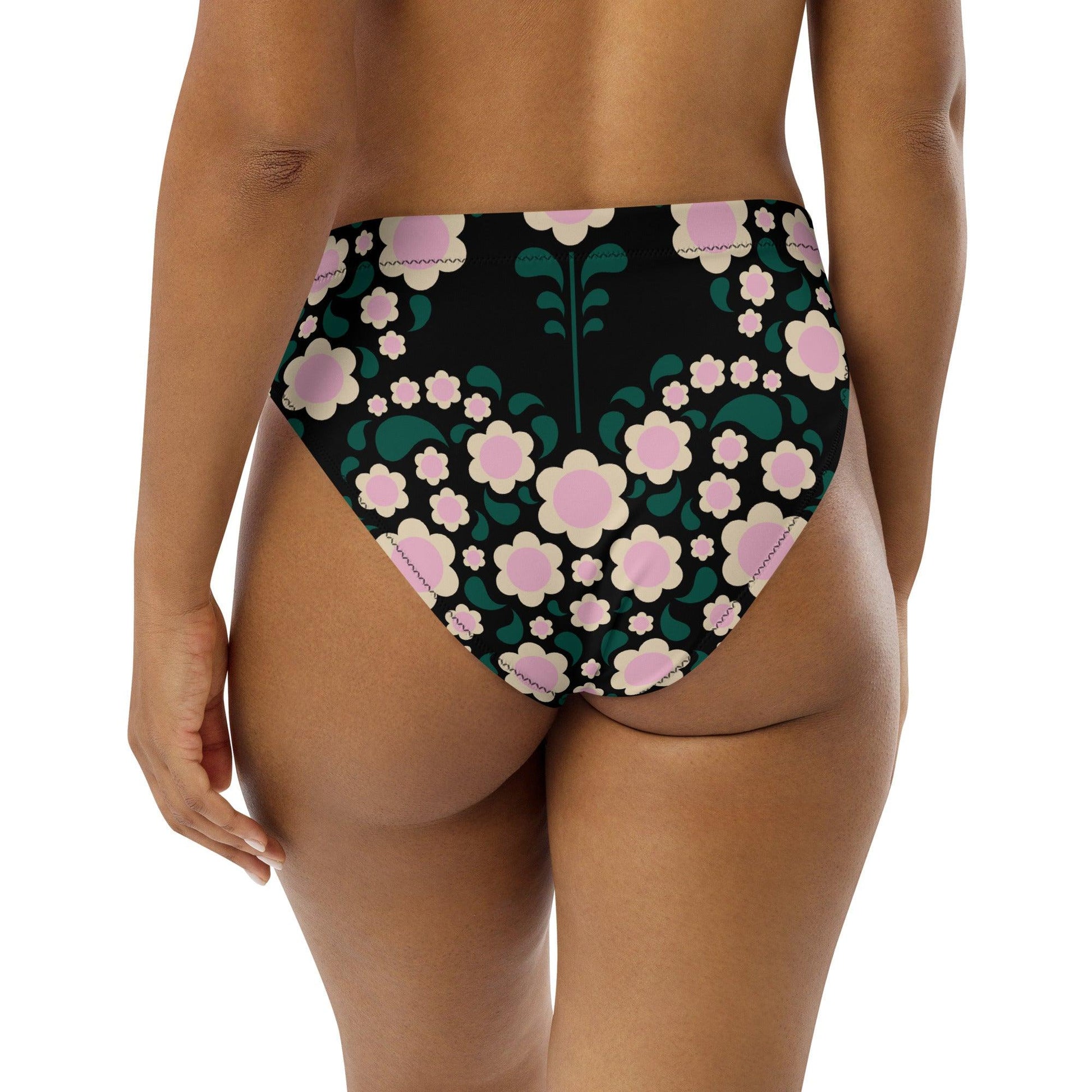 Bikini bottom - HEARTBEAT pink black - Flower hearts print