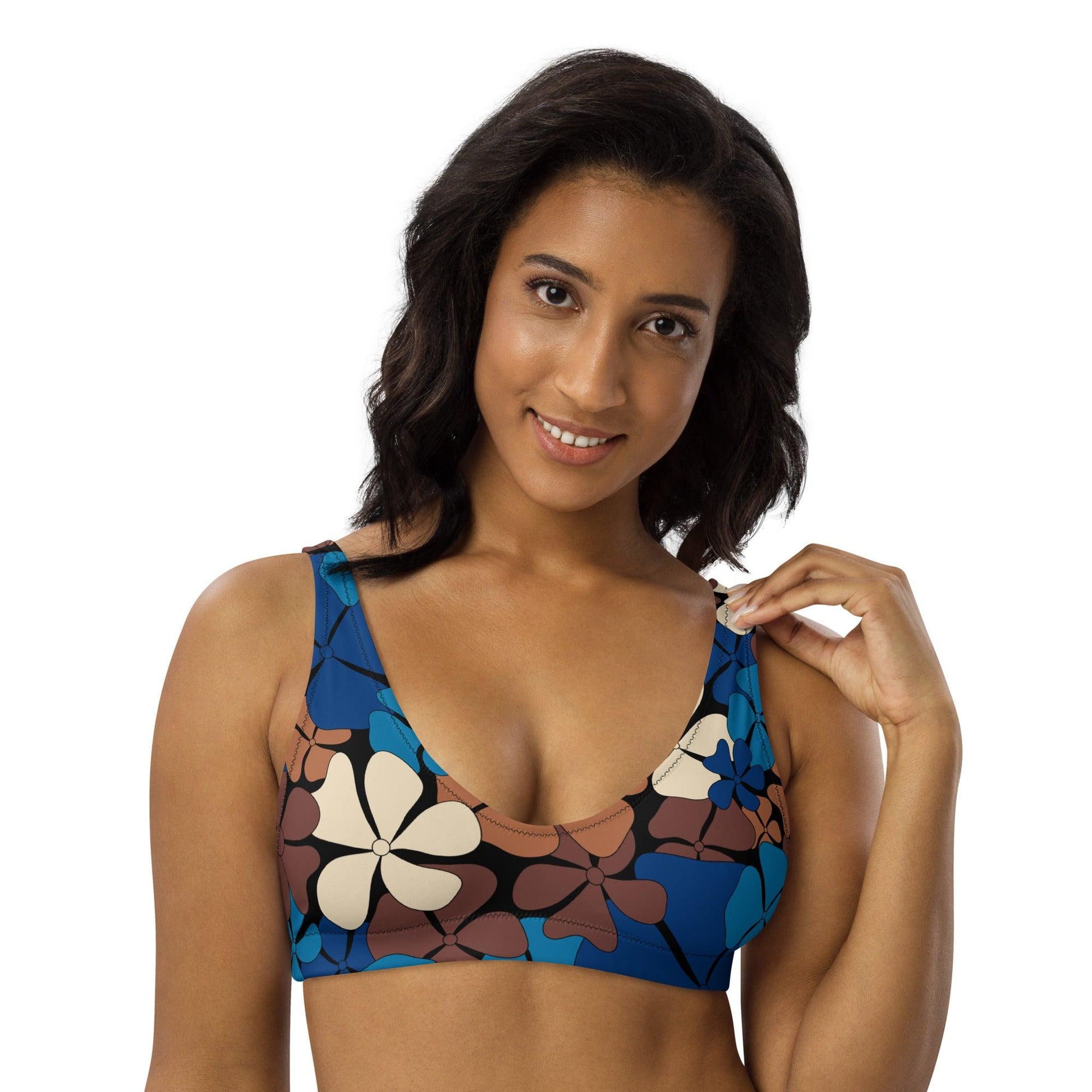 Bikini top - ADELIE blue brown - Wild floral print 3XL