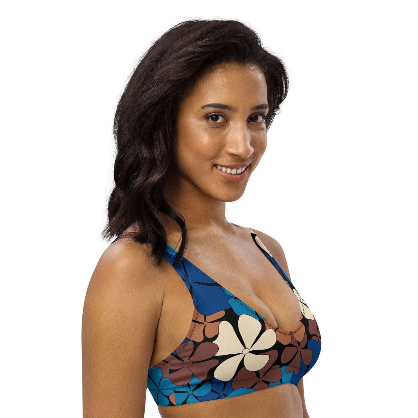 Bikini top - ADELIE blue brown - Wild floral print