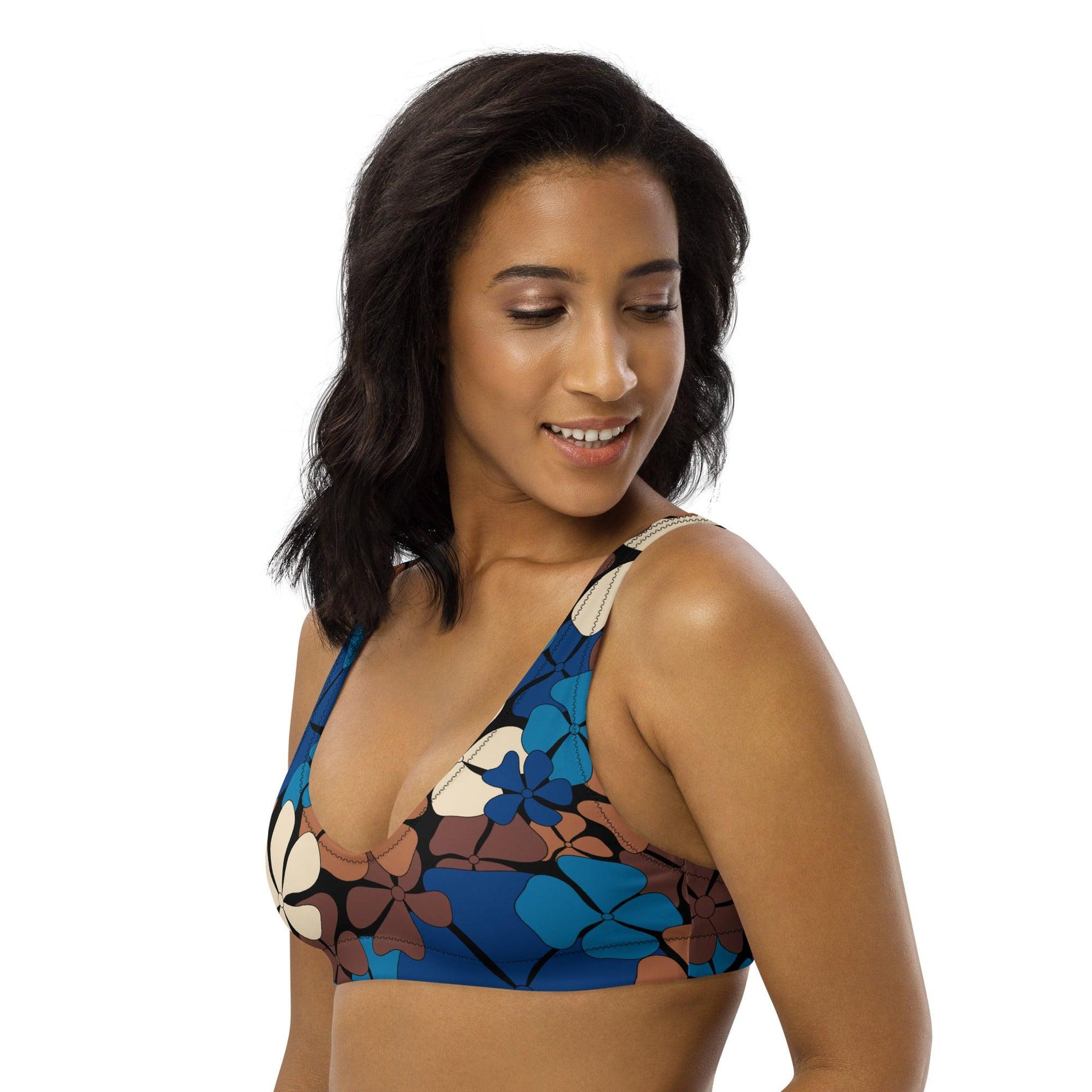 Bikini top - ADELIE blue brown - Wild floral print