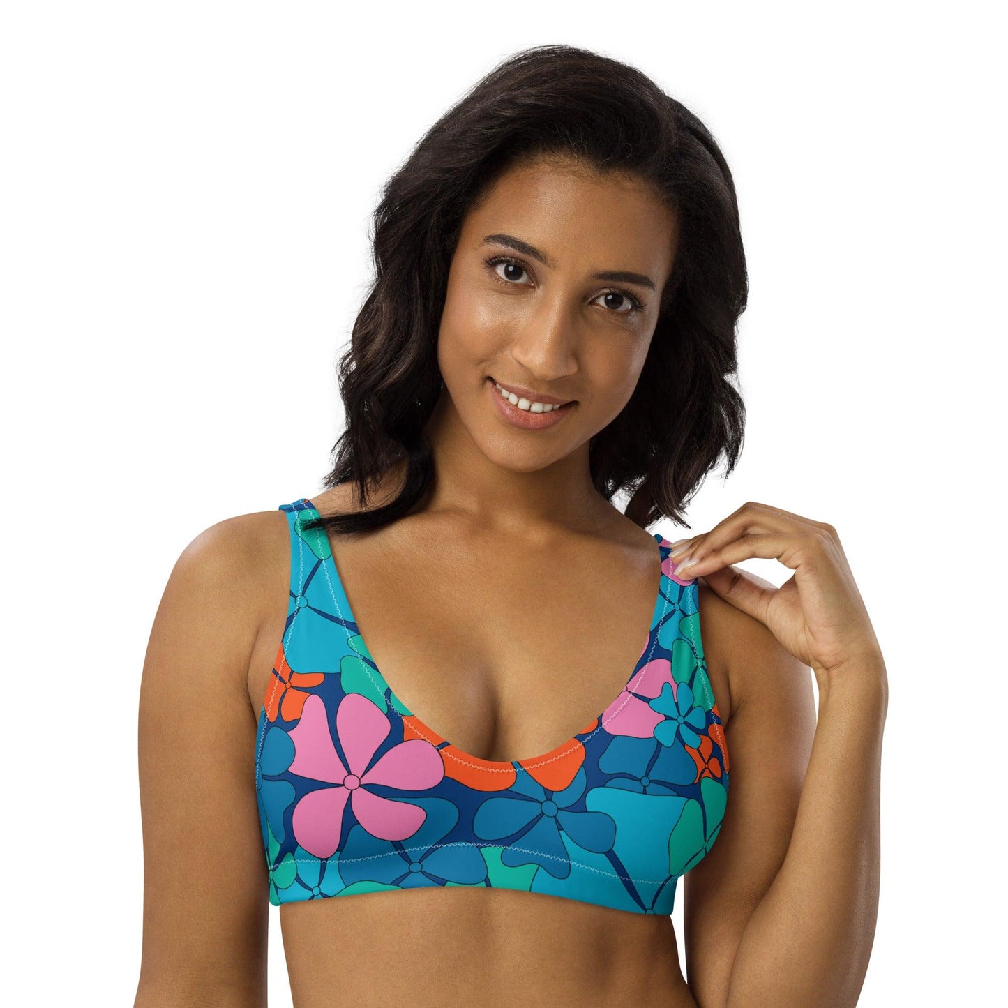Bikini top - ADELIE orange blue - Wild floral print 3XL