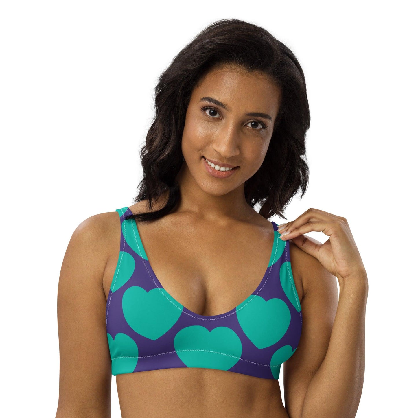 Bikini top - ELLIE LOVE mint purple - Bold heart print 3XL