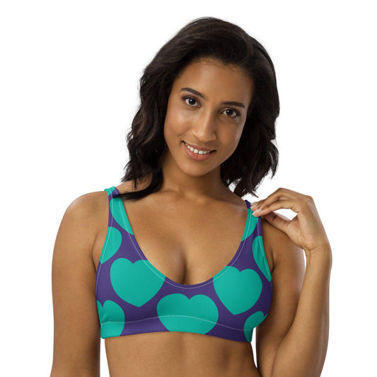 Bikini top - ELLIE LOVE mint purple - Bold heart print 3XL