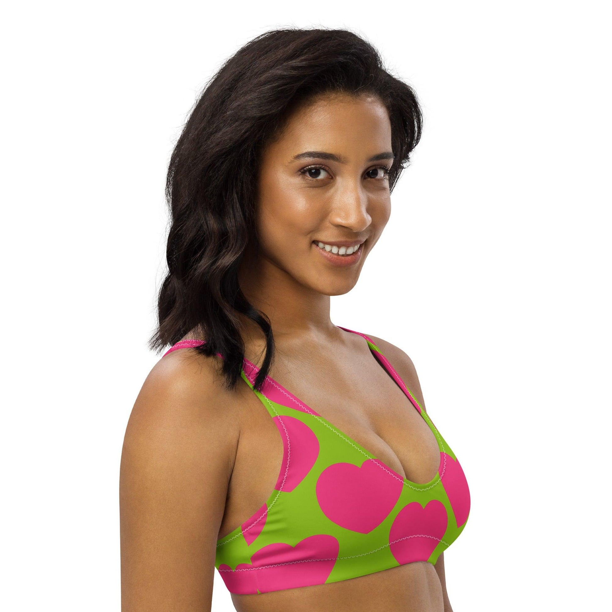 Bikini top - ELLIE LOVE pink lime - Bold heart print
