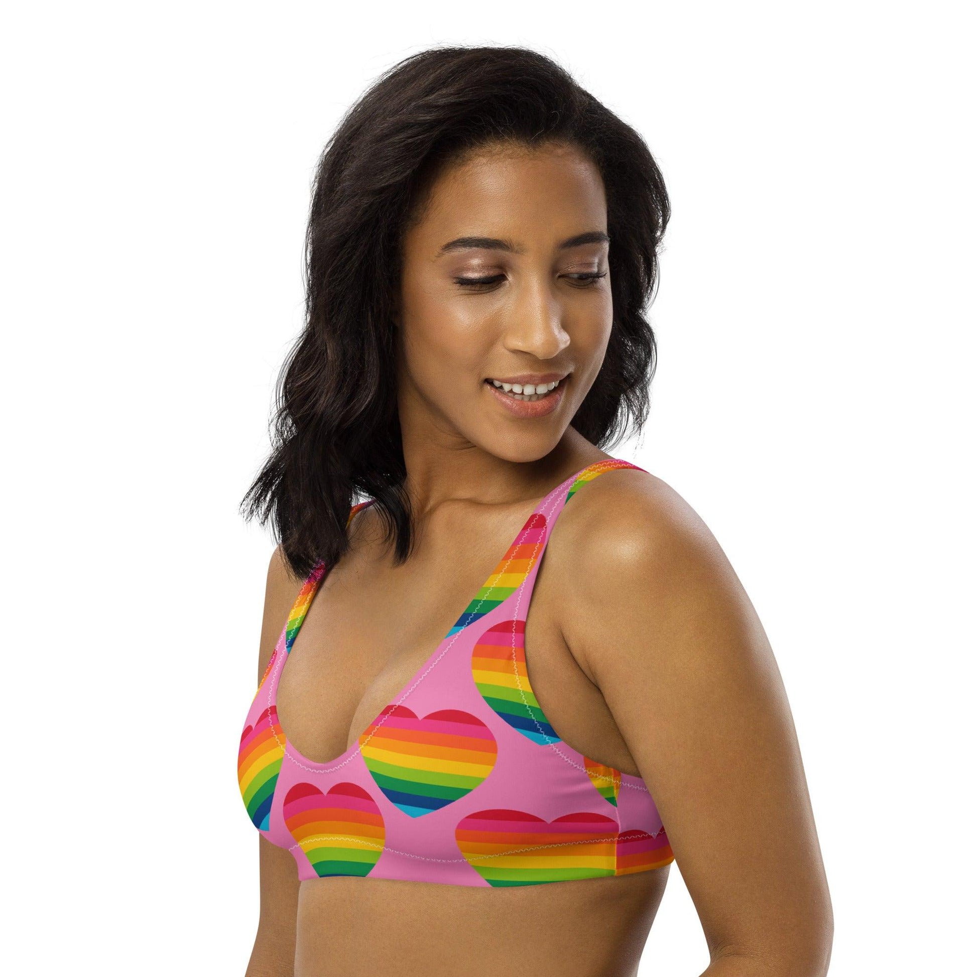 Bikini top - ELLIE LOVE rainbow pink - Bold heart print