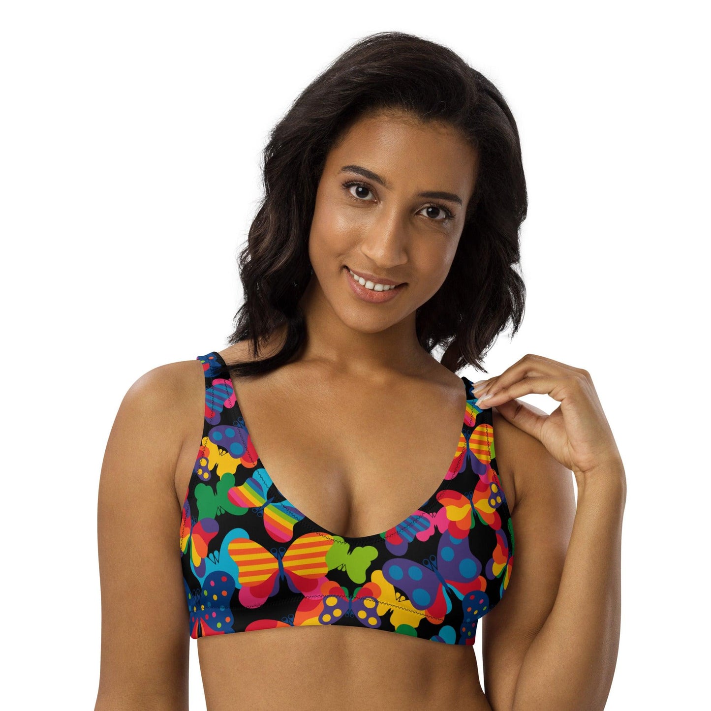 Bikini top - FLYRAVE black - Colorful butterfly print 3XL