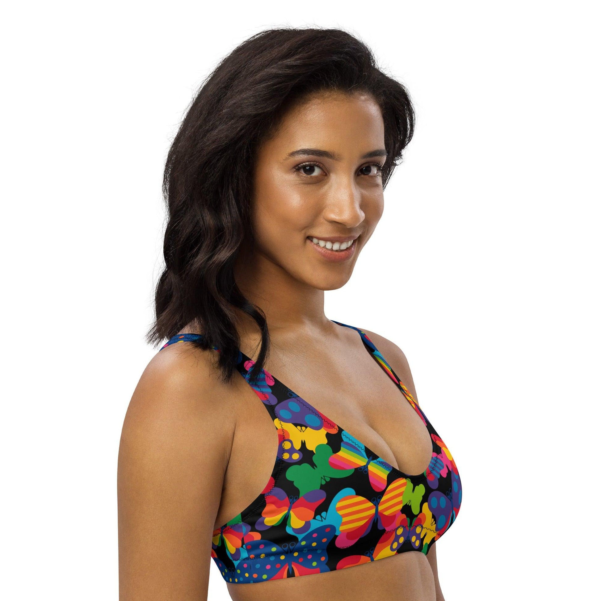 Bikini top - FLYRAVE black - Colorful butterfly print