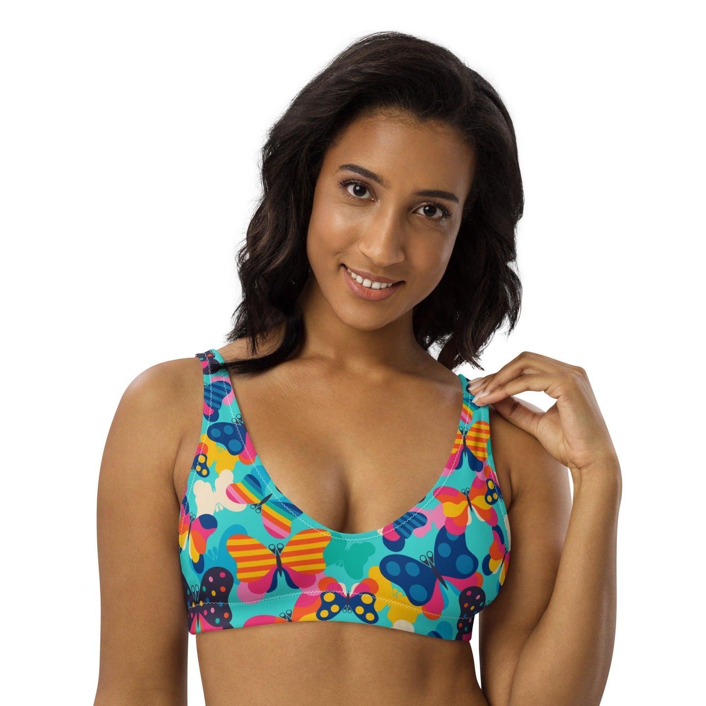 Bikini top - FLYRAVE turquoise - Colorful butterfly print 3XL