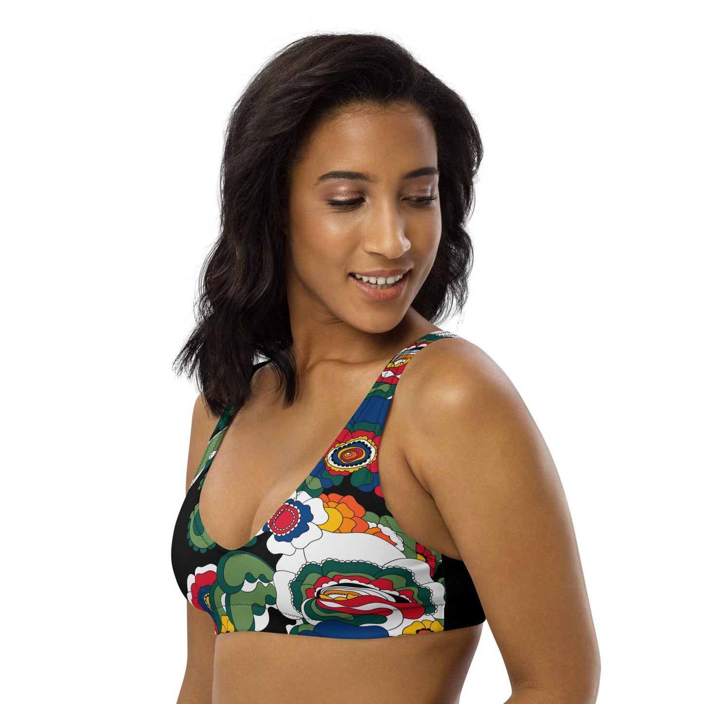 Bikini top - GROOVY KURBITS black - Folk floral print