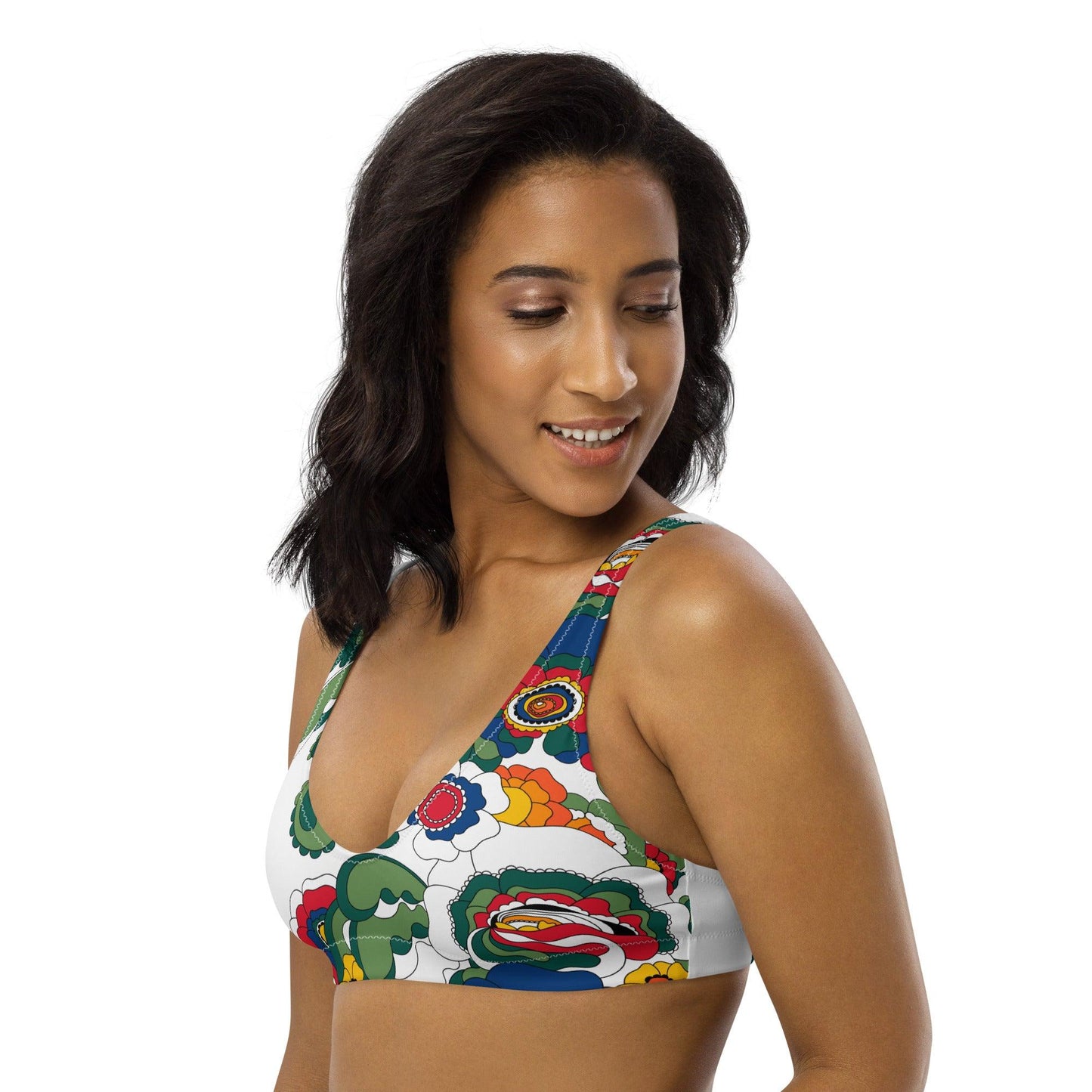 Bikini top - GROOVY KURBITS white - Folk floral print