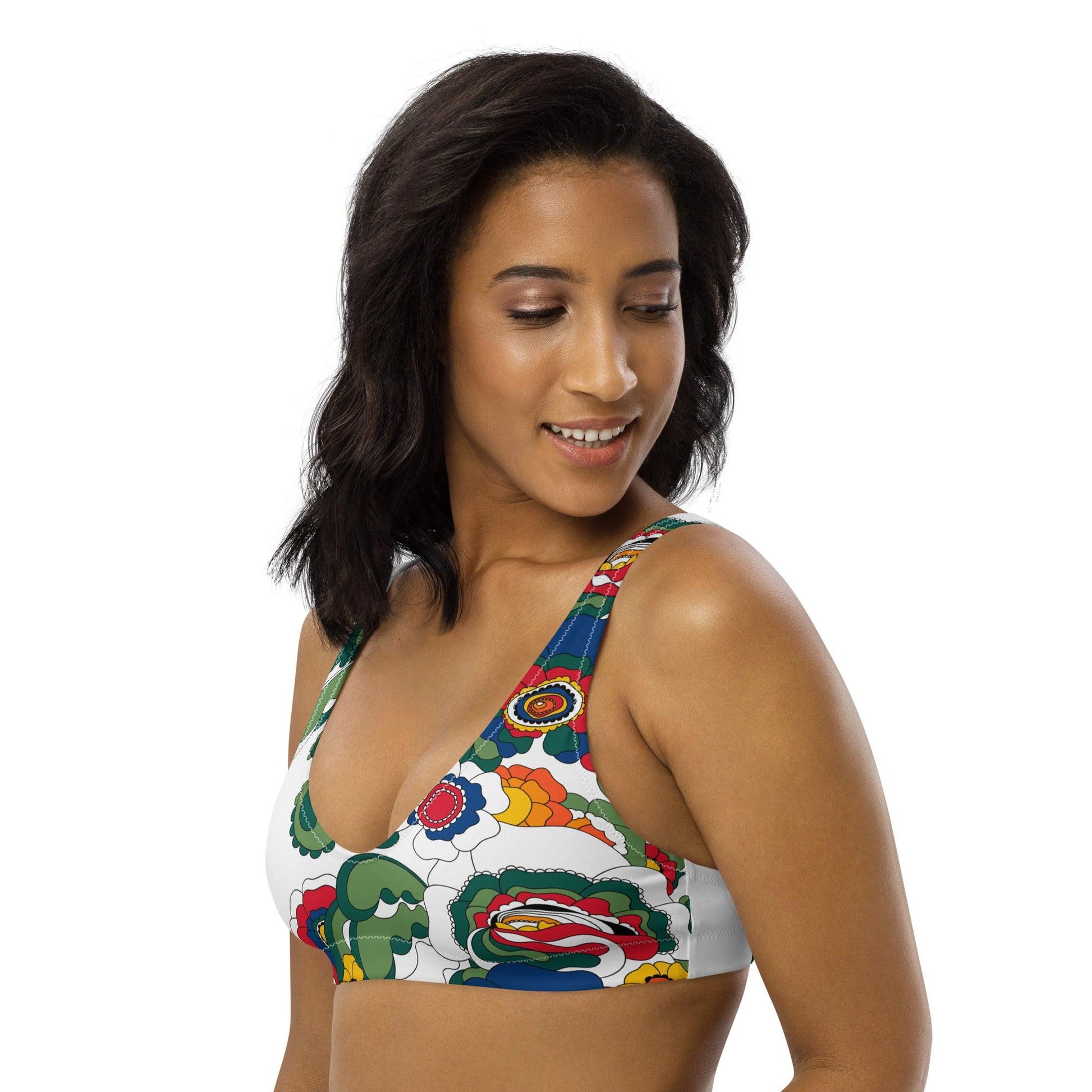 Bikini top - GROOVY KURBITS white - Folk floral print