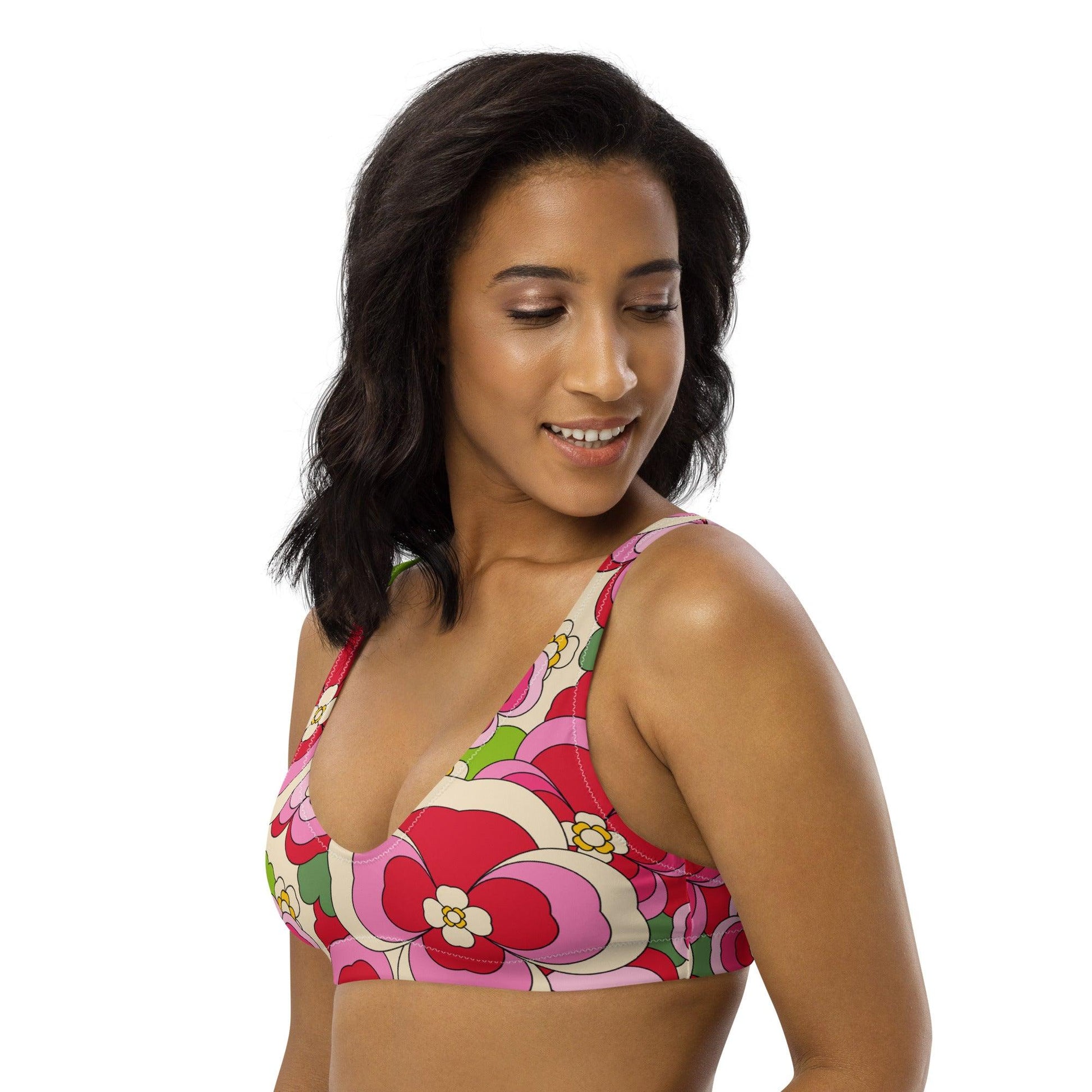 Bikini top - PANSY FANTASY pink - Retro pansy print