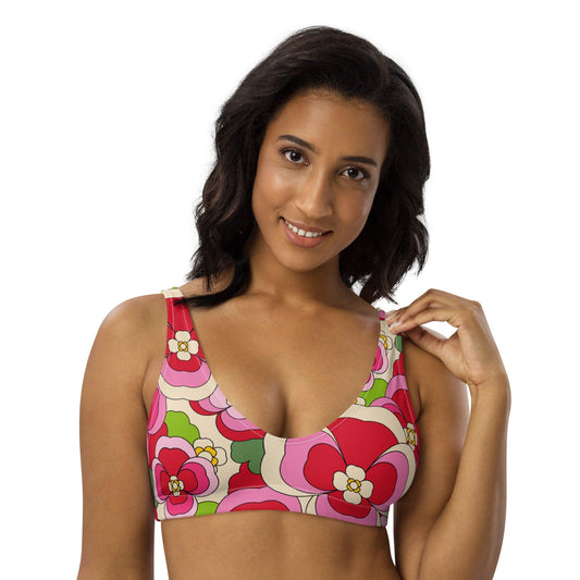 Bikini top - PANSY FANTASY pink - Retro pansy print 3XL